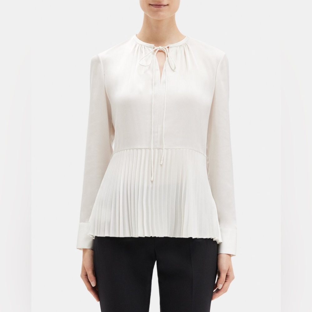 ***Relisting Soon*** Theory Pleated Tie-Neck Blouse in Recycled Satin